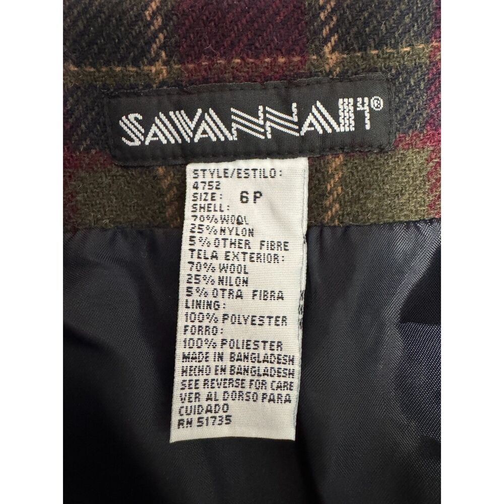 Vintage SAVANNAH Wool Blend Plaid Blazer 6P Burgundy Green Navy Preppy Academia - Picture 3 of 7